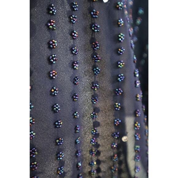 Vintage Y2K Alfred Angelo Navy Blue Dress Asymmetrical Fairy Beaded Cowl Neck M - Picture 3 of 8